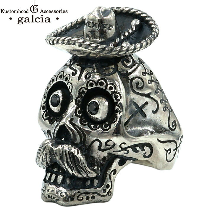 galcia / ガルシア " CALAVERA SONBLERO & BLACK DIAMOND RING " SILVER 925 SUGAR SKULL RING シルバー ブラック ダイヤモンド カラベラ スカル シュガースカル ソンブレロ メキシカン リング (19R-MSK201SS)※受注製作品の為、3～4週間前後で発送