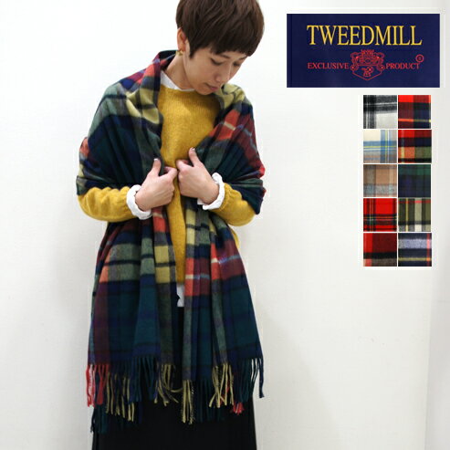 TWEEDMILL【ツイードミル】ウールタータンチェックピン付き大判ストール 70-190 レディース マフラー ショール ひざ掛け キルトピン