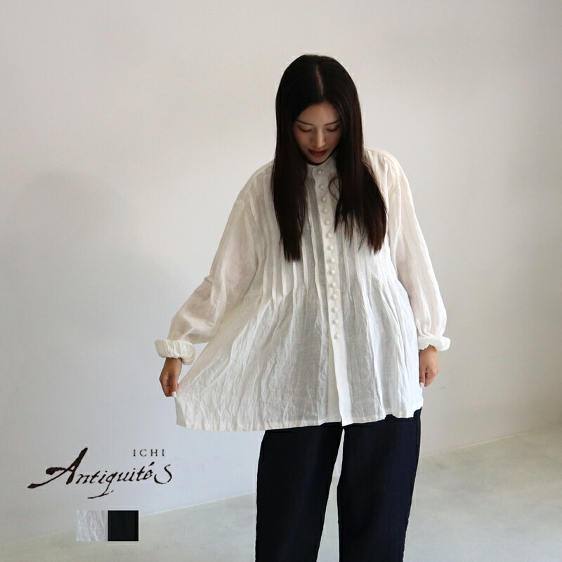 ICHI Antiquites イチアンティークス フレンチリネンピンタックブラウス 900313 レディース 秋冬 オールシーズン 長袖 ゆったり 日本製 羽織り 麻 シャツのサムネイル