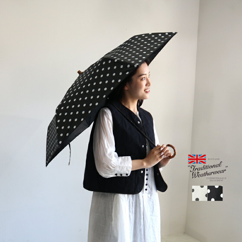 トラディショナルウェザーウェア Traditional Weatherwear トラディショナルウェザーウェア FOLDING BAMBOO MINI フォールディングバンブーミニ A241SLGGO0259BU 折りたたみ傘 晴雨兼用 雨傘 日傘 UVカット 水玉 ドット