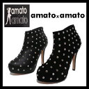 【送料無料】≪amato≫ パンチング オール スタッズ ヒールブーティー スエード ショートブーツ アンクル 黒 ブラック 春 秋 冬 ギャル服 通販 女性 レディース 109【あす楽】 レディース ブーティ おしゃれ かわいい レディス 10代 20代 30代 ギャルガールズ