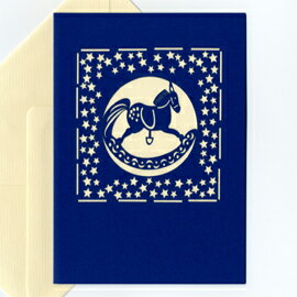 【xmas限定販売】 切抜きカード 木馬 青