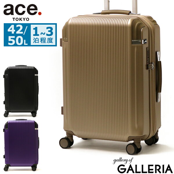 楽天ギャレリア Bag＆Luggage ANNEX【最大36倍 5/20限定】 ノベルティ付 【5年保証】 エーストーキョー スーツケース Mサイズ ace.TOKYO 拡張 ストッパー 42L 50L 1～3泊 キャリーケース おしゃれ キャリーバッグ 軽量 静音 双輪 TSA ハード ペンテックス 05172