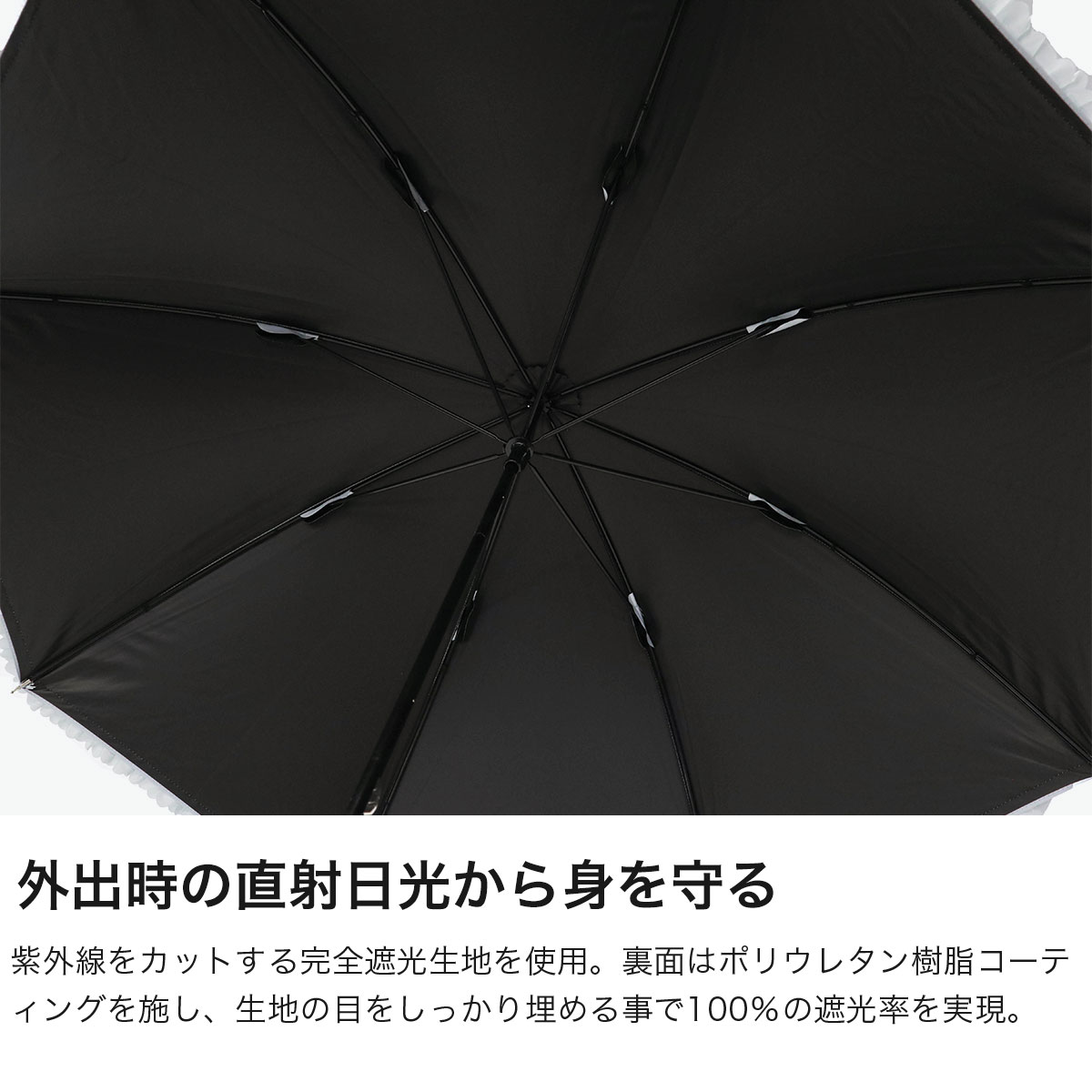 【最大30倍 土日限定】 ビコーズ 傘 レディース because ブランド 長傘 UVカット 完全遮光 遮断効果 晴雨兼用 日傘 紫外線対策 おしゃれ 通勤 通学 女性 かわいい 裏面黒 フリル ギフト プレゼント PUヒートカットフリル B-956157