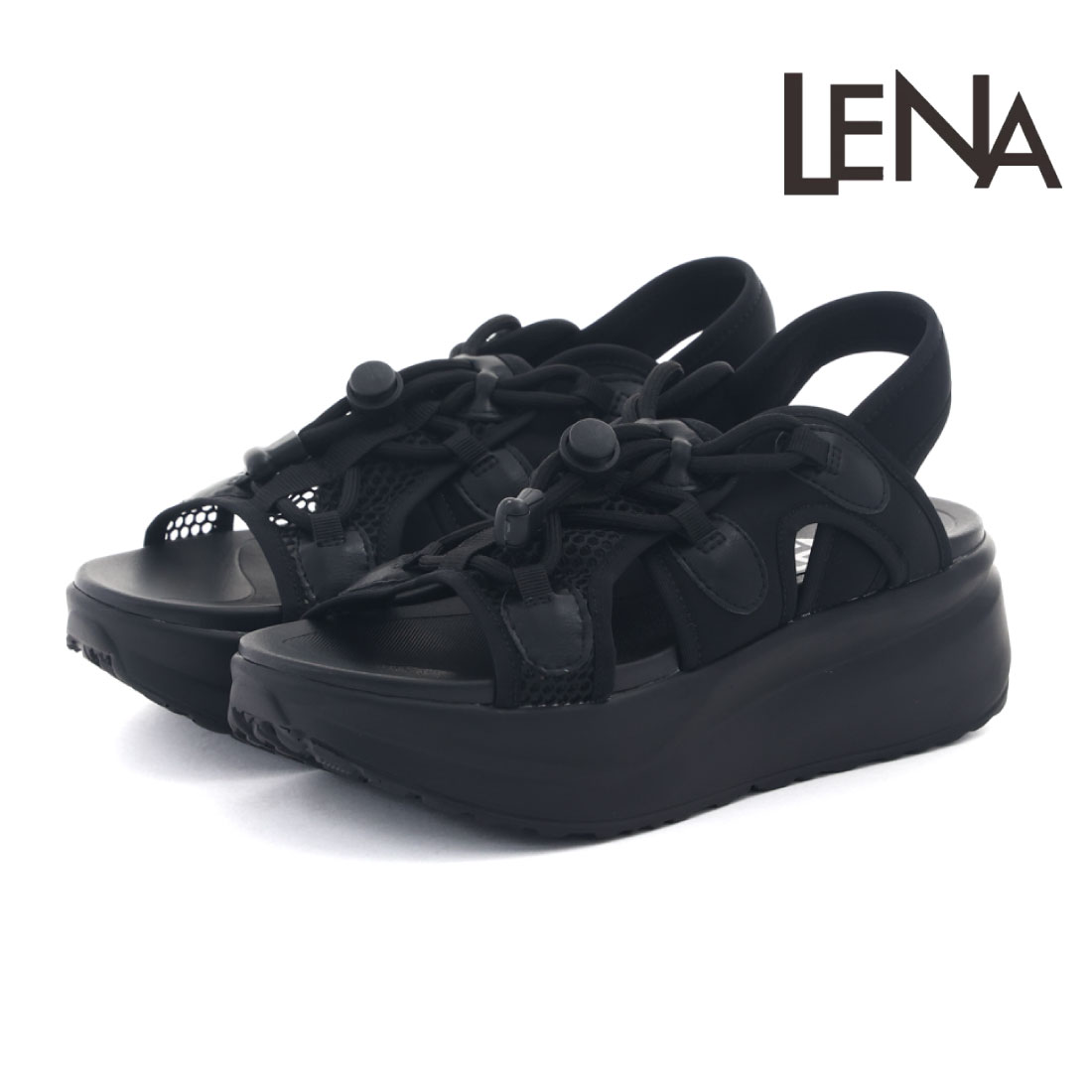 Rakuten - 【20%OFF】 レナ LENA レディース サンダル 厚底 メッシュ レースアップ ダッド スポーツサンダル 厚底サンダル スポサン 履きやすい 歩きやすい ストラップ アウトドア 旅行 5.5cmヒール 55101