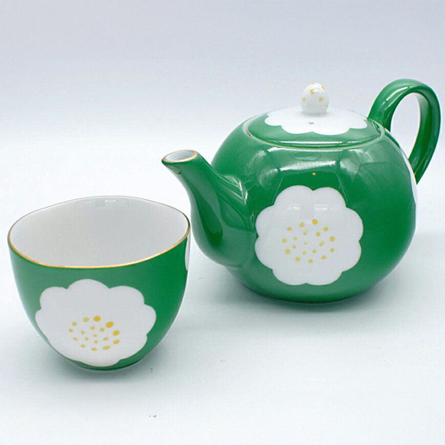 蔵珍窯 もえぎ 花図 ポット＆カップ 煎茶 手作り 手描き 贈り物 日本製