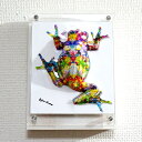 「煌めくカエルは壁に張り付く ED:17/20」 ポップアート アートパネル インテリア 現代アート ペーパークラフト 大村洋二朗 カエル 作品