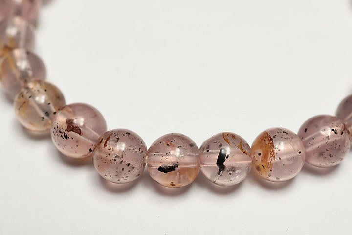 7mmパイライトインローズクォーツブレス ディープカラーファイナルグレード　マダガスカル産