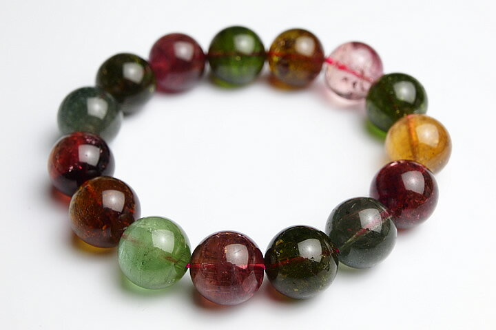 14mmマルチカラートルマリンブレスレット　ファイナルグレード++　ブラジル産