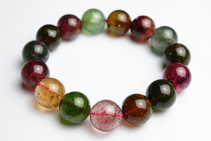 14mmマルチカラートルマリンブレスレット　ファイナルグレード++　ブラジル産