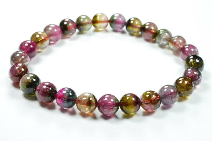 プレミアムグレード超レア品　7.5mm宝石質ウォーターメロンブレスレット　ブラジル産