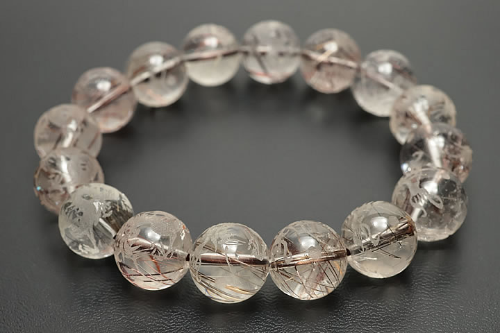 12.5〜13mmレッドルチル龍彫刻ブレスレット