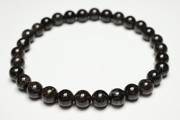 金红石石英 - 6.5mmリアルブラックルチルブレスレット　ファイナルグレード++++