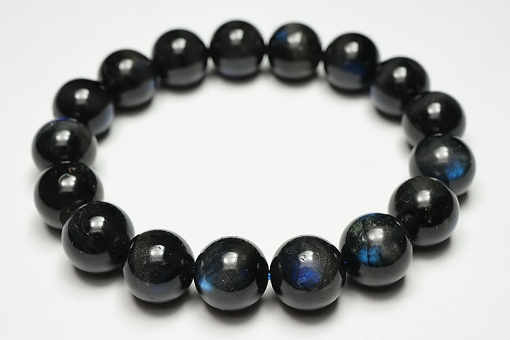 Labradrite - 12mmブラックラブラドライトブレスレット ファイナルグレード++ マダガスカル産
