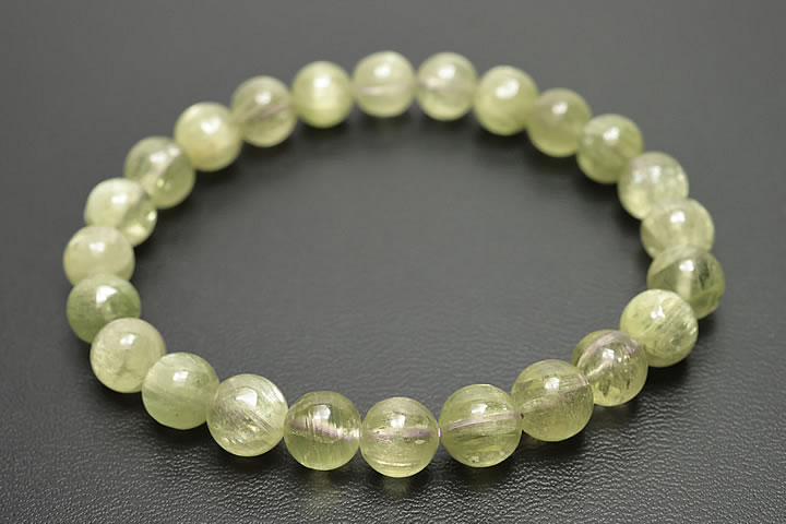 7.5mmグリーンクンツァイト(ヒデナイト)ブレスレット 宝石質グレード