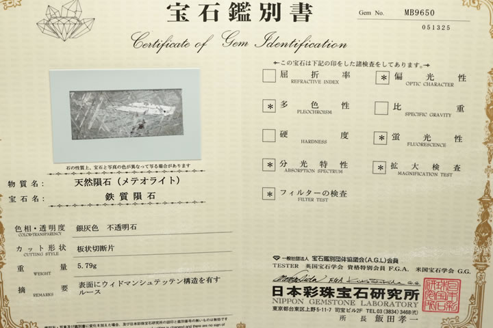 5.79gギベオン隕石ラフ　ナミビア産　鑑別書付き