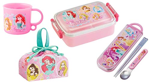 スケーター(Skater) プリンセス ディズニー お弁当箱 450ml コンビセット(箸/スプーン) コップ ランチ巾着 ランチボックス 4点セット Princess Disney