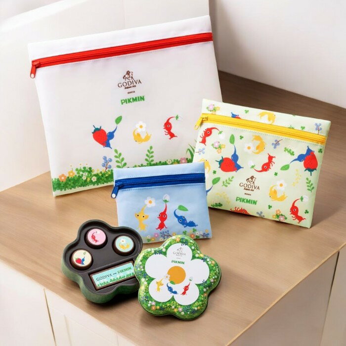 ゴディバ meets ピクミン コレクション バレンタイン チョコレート 2025 「ゴディバ meets ピクミン アソートメント 4粒入」と、ポーチ（3ピース）のセットです.のサムネイル