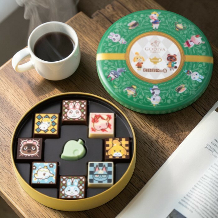 ホワイトデー限定コラボ×贅沢9粒 GODIVA×どうぶつの森 ティーパーティ気分を楽しめる特別アソート缶...