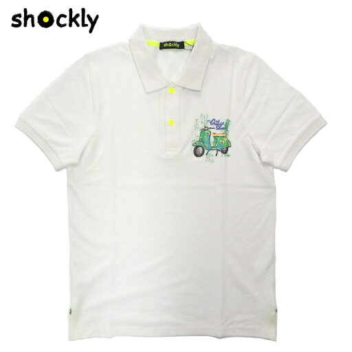shockly(ショックリー)ウォッシュド加工ストレッチ半袖ポロシャツ/ホワイト shockly(ショックリー)ウォッシュド加工ストレッチ半袖ポロシャツ/ホワイト