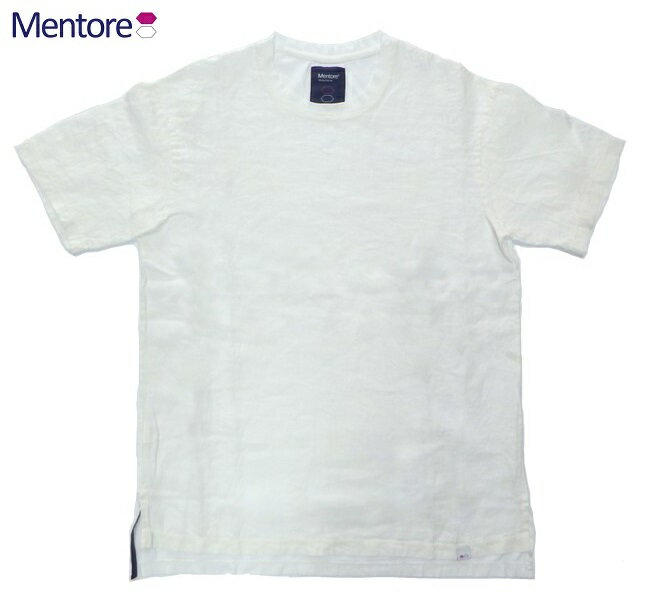 Mentore(メンター)袖&前身頃リネン地半袖Tシャツ/ホワイト