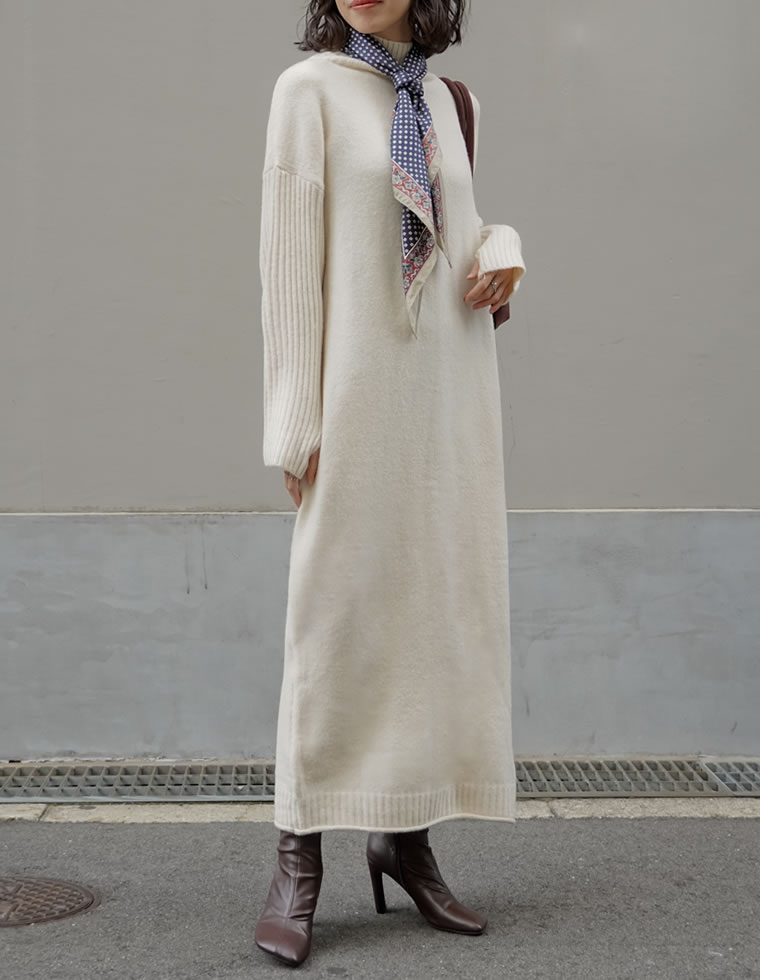 【限定！20%OFFクーポンで4799円】[5万枚HIT]2WAYハイネック指穴マキシニットワンピース 冬 レディース 冬 ワンピース ハイネック ニットワンピース 暖かい 防寒 低身長 タートルネック ロング マタニティワンピース - Image 3