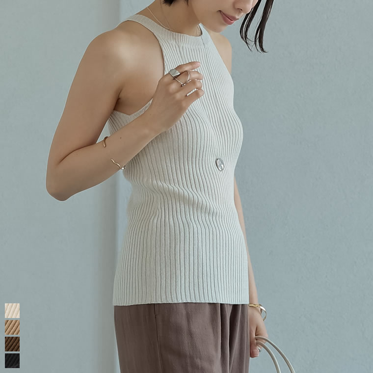 1枚でももちろん、トレンドのレイヤードスタイルにも。フリーサイズ アメリカンスリーブリブニットタンクトップ レディース 春 夏 / タンクトップ アメリカンスリーブ アメスリ トップスのサムネイル