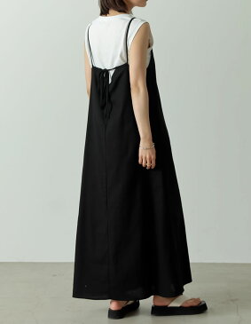 SC/M/MT/Lサイズ リネンブレンドバックリボンキャミワンピースレディース / ワンピース ワンピース 夏 春夏 5月 6月 ワンピース キャミワンピース キャミソールワンピース バックシャン リネン リネンワンピース 低身長