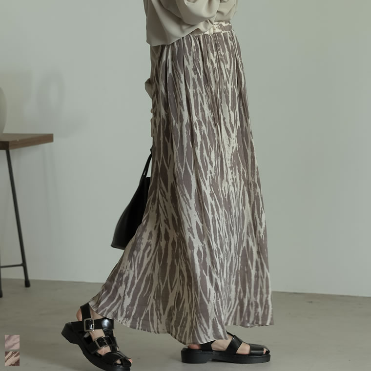 【OUTLET SALE】フレア×総柄で目を惹く一枚M/Lサイズ スラブ総柄フレアスカート レディース 春 夏 / フレアスカート スカート スラブ総柄 総柄 プリーツ ロング丈のサムネイル