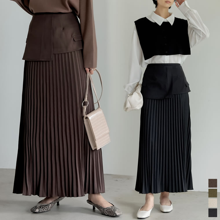 SC/M/MT/Lサイズ [低身長/高身長サイズ有][2点セット]2WAYビスチェベルト付きプリーツスカート レディース 春 夏 / スカート プリーツスカート ビスチェベルト ウエストバックゴム ロング丈 ウエストゴム 2WAYのサムネイル