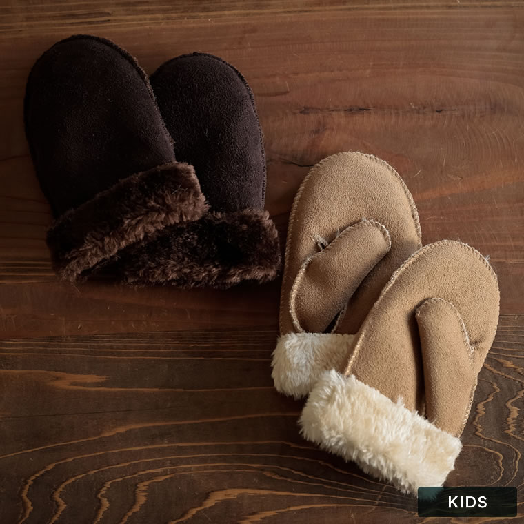 フリーサイズサイズ キッズムートンエコファー手袋 レディース / ファッション雑貨 手袋 手袋 ムートンライク ボア手袋 子供用 キッズサイズ 防寒 エコファー フェイクファー 　秋冬 秋 冬のサムネイル