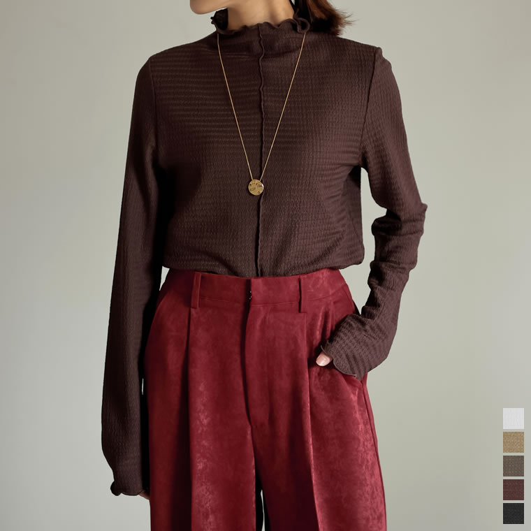 M/Lサイズ カットジャガードハイネックアウトシームトップス レディース 春 夏 / トップス Tシャツ カットソー ハイネック アウトシーム メロー加工 2021秋冬 2021A/W 2021AWのサムネイル