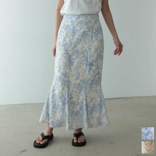 [低身長サイズ有]ヴィンテージボタニカル柄マーメイドスカート