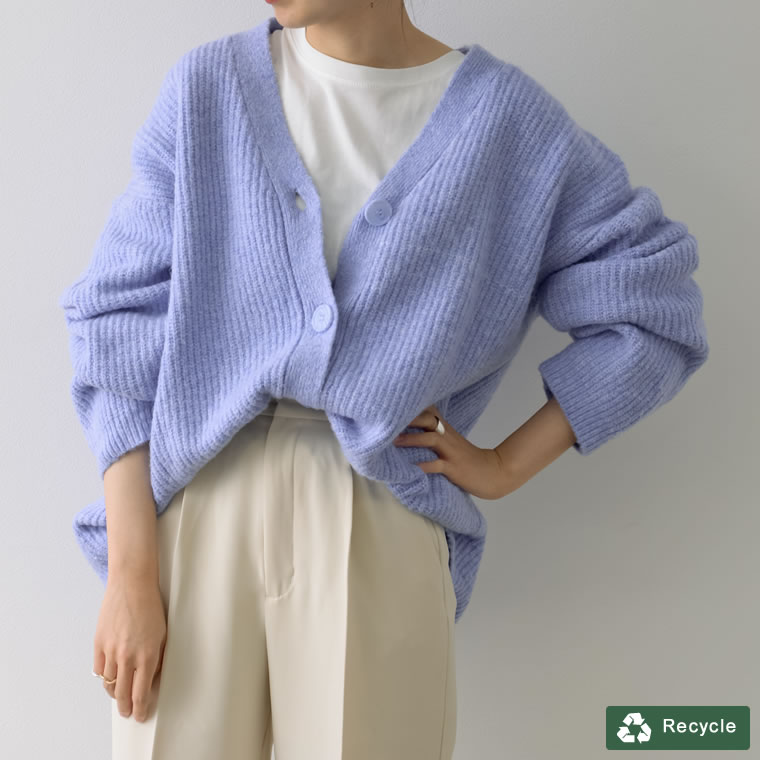 【OUTLET SALE！※18日17:59まで】M/Lサイズ ビッグシルエットリサイクルMIXニットカラーカーディガン レディース 秋 冬 / トップス カーディガン ニットカーデ Vネック ミックスニット チュニック 長袖 羽織り ライトアウターのサムネイル