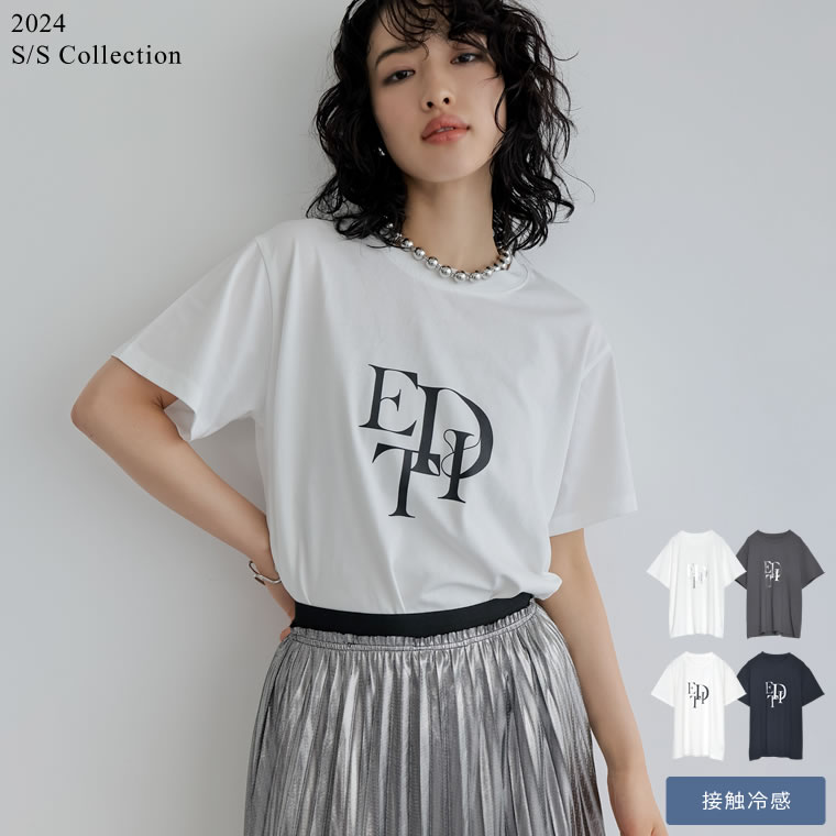 楽天Re：EDIT（リエディ）【限定！4,000円以上購入で20％OFFクーポン→2,000円】M/Lサイズ [2024SS COLLECTION][接触冷感][UVカット]スタックロゴプリントTシャツ レディース 春 夏 / トップス Tシャツ ロゴT ロゴ クルーネック 半袖 きれいめ クルーネック [mb]