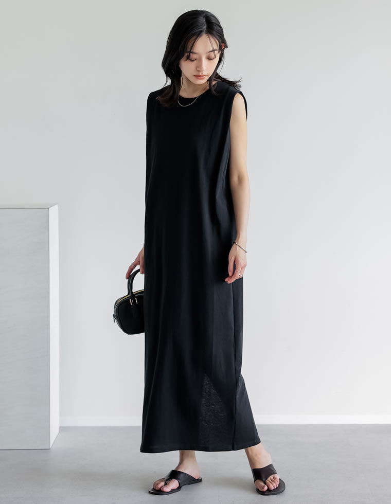 【限定！15%OFFクーポンで3399円】[低身長/高身長サイズ有]コットンブレンドショルダータックワンピース レディース 春夏 ワンピース ロングワンピース ノースリーブ ノースリーブワンピース ロング丈 マキシ丈 ワンピ 低身長 高身長 Iライン 体型カバー - Image 3
