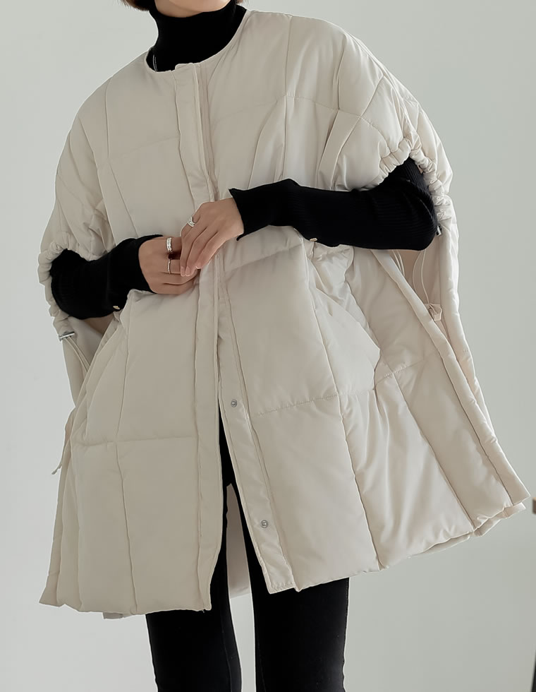 【48H限定！25%OFFクーポン】フリーサイズ [2023-24 WINTER COLLECTION]オーバーサイズファイバーダウンポンチョ レディース 秋 冬 / ジャケット アウター ポンチョ ベスト フェイクダウン オーバーサイズ ビッグシルエット ゆったり 体型カバー 防寒