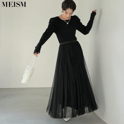 [2023-24 WINTER COLLECTION][MEISM by Re:EDIT][低身長サイズ有]チュールドッキングニットワンピース