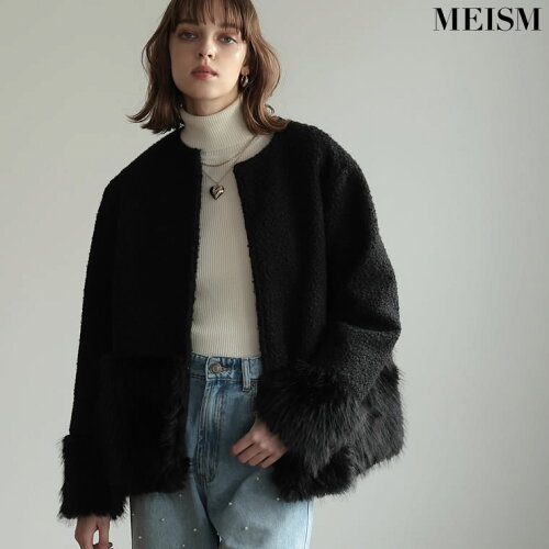 [2023A/W COLLECTION][MEISM by Re:EDIT][低身長サイズ有]ノーカラーフェイクリングウールファー切り替えコート
