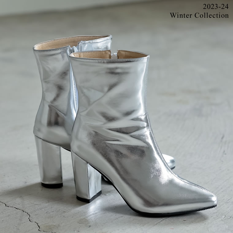 【先行予約会！20%OFFクーポン ※24日11:59まで】S-Lサイズ [2023-24 WINTER PRE ORDER]メタリックポインテッドトゥミドルブーツ レディース 秋 冬 / シューズ ブーツ ショートブーツ ミドルブーツ ヒール メタリックブーツ ポインテッドトゥ [先行予約受注]のサムネイル