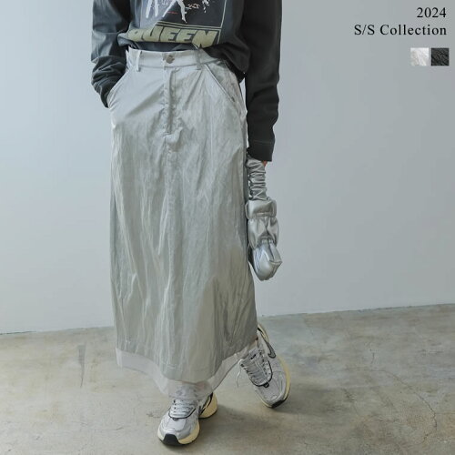 [2024SS COLLECTION][低身長サイズ有]メタリックフェイクレザー×オーガンジータイトスカート