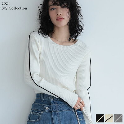 [2024SS COLLECTION]配色ラインクルーネックリブニットトップス