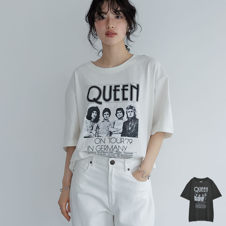 【最大1,000円OFFクーポン】M/Lサイズ オーバーサイズピグメントバンドロック半袖Tシャツ レディース 春 夏 / トップス Tシャツ カットソー ロックT バンドT ロゴT クイーン QUEEN 半袖 1