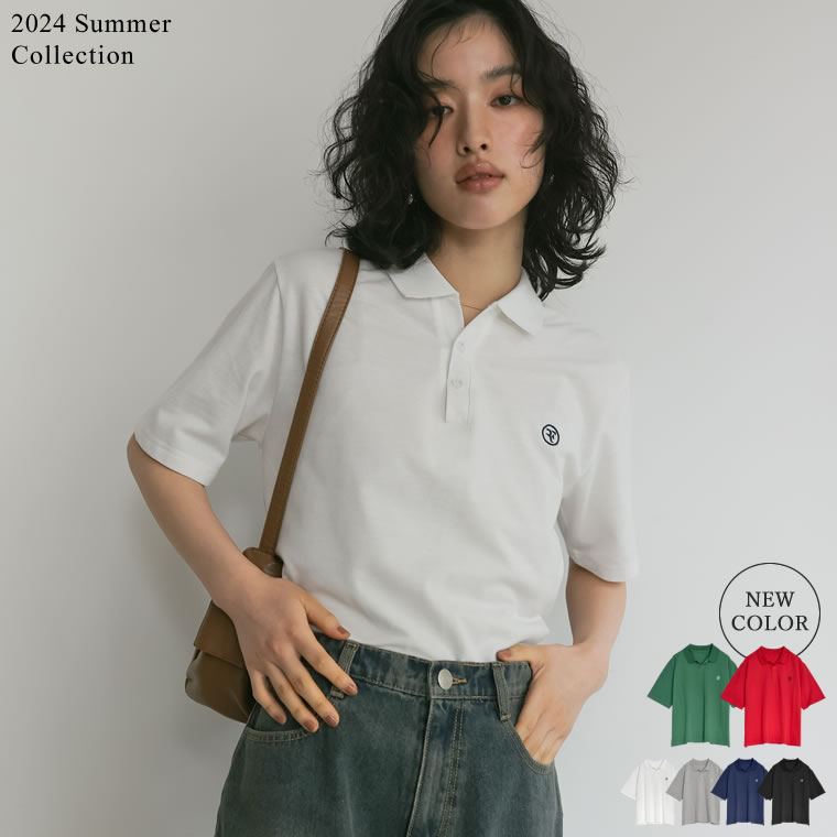 【限定！20%OFFクーポンご利用で2,998円】M/Lサイズ [2024 SUMMER COLLECTION][森カンナさん着用]ワンポイント刺繍ロゴポロトップス レディース 春 夏 / トップス Tシャツ 半袖 ポロシャツ