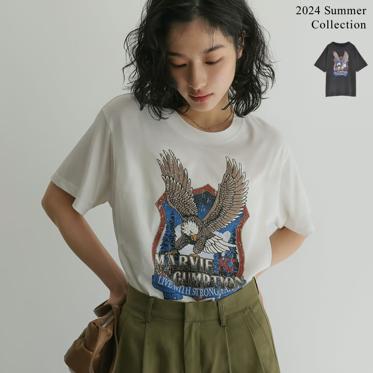 [2024 SUMMER PRE ORDER]コットンイーグルプリントヴィンテージライクTシャツ