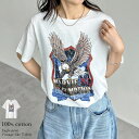 【限定!50%OFFクーポンで1750円】コットンイーグルプリントヴィンテージライクTシャツ レディース 春 夏 リエディ / トップス Tシャツ プリントT ...