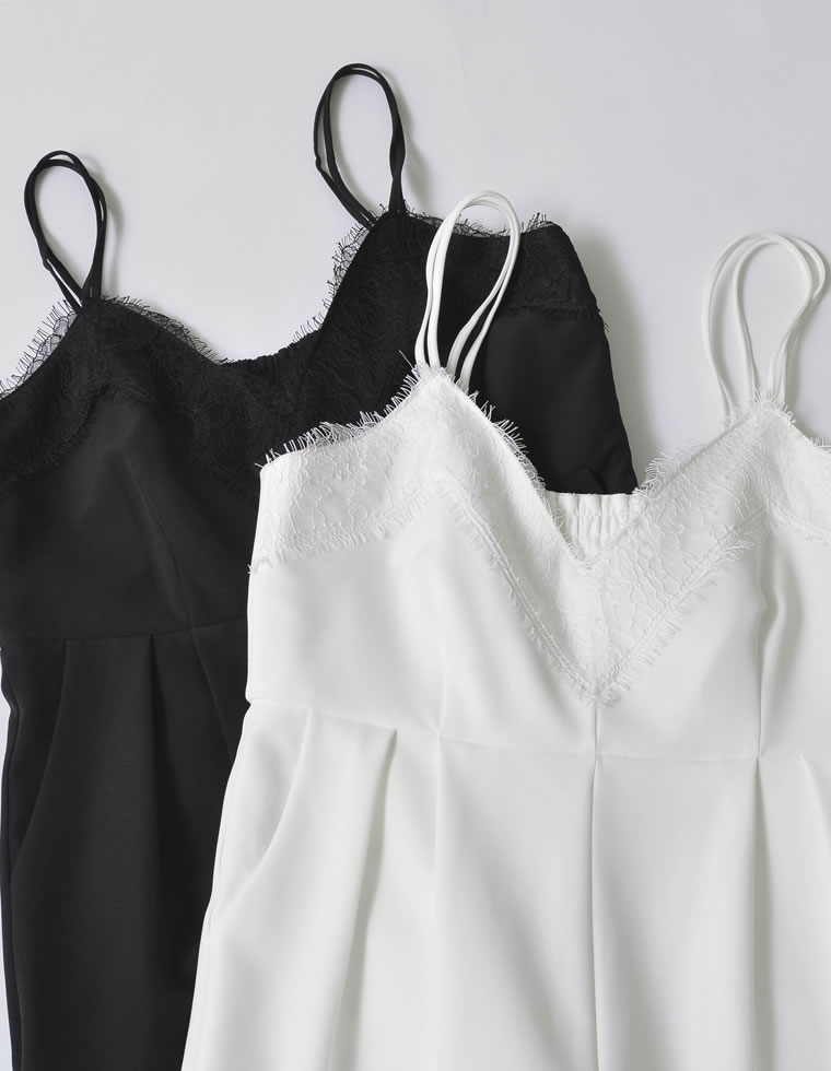 【全品2BUY15%OFFクーポン】【SPECIAL FAIR】レーストリミングダブルストラップキャミオールインワン レディース 春 夏 リエディ /オールインワン 低身長 高身長 サロペット オーバーオール キャミオールインワン オケージョン[June Bride]