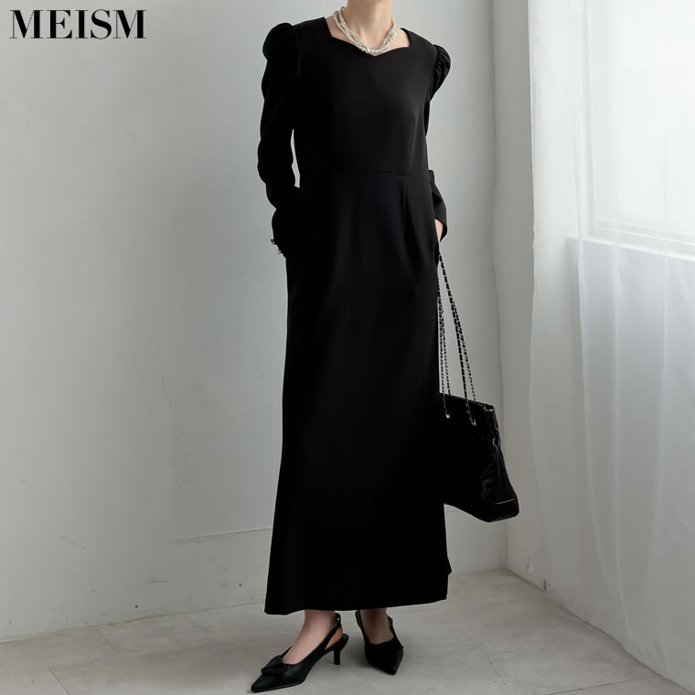 [MEISM by Re:EDIT]ハートネックボリュームスリーブワンピース レディース / ワンピース お呼ばれ服 入園式 入学式 結婚式 オケージョン セレモニー パフスリーブ ハートネック 長袖 パーティドレス 低身長のサムネイル