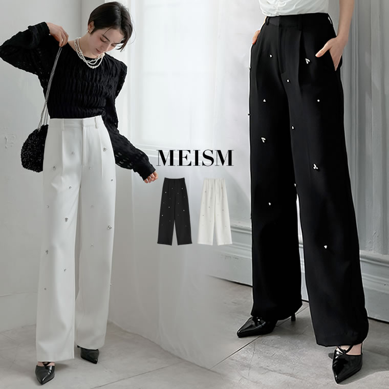 【先行予約会！20%OFFクーポンで5,599円】≪2月20日発売≫SC-Lサイズ [2025SS PRE ORDER][MEISM by Re:EDIT][低身長サイズ有]ビジュー付きツイルストレートパンツ レディース / パンツ ボトム ストレート フルレングス ビジュー スラックス [先行予約受注]のサムネイル