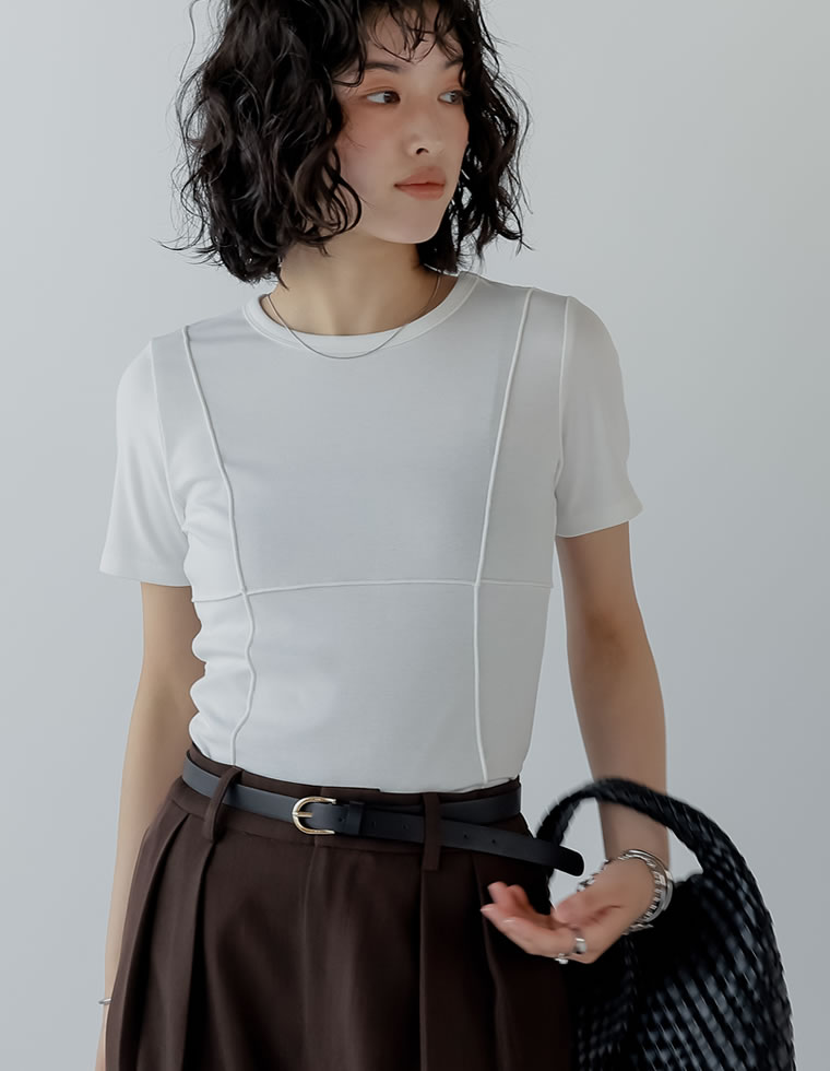 【SPECIAL FAIR】M/Lサイズ パネルデザイントップス レディース 春 夏 リエディ トップス Tシャツ カットソー パネルデザイン ビスチェ風 コルセット風 半袖 コンパクトトップス クルーネック 丸首 シンプル 無地 春夏[mb] galstar-10082094 Re:EDIT(リエディ) サンプル画像3
